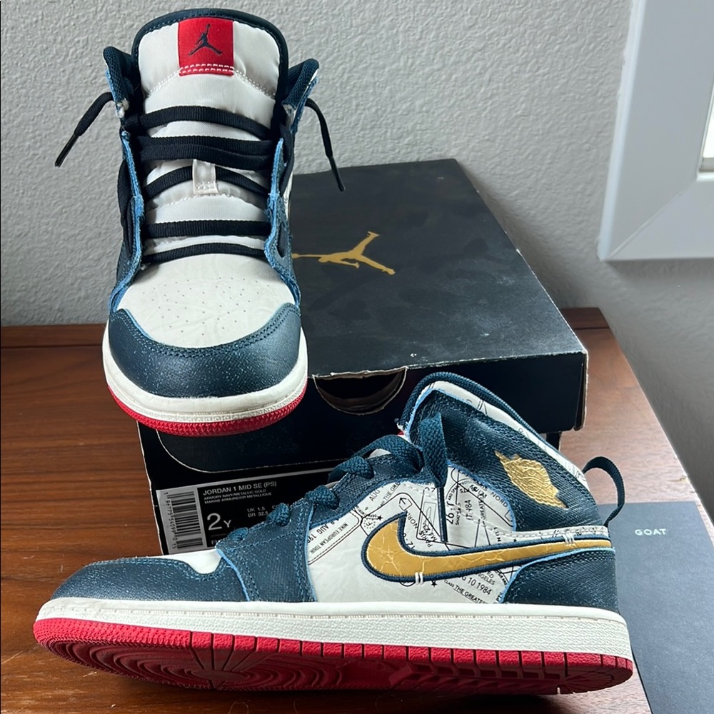 Jordan Kids' Sneakers - Navy, White, and Gold
